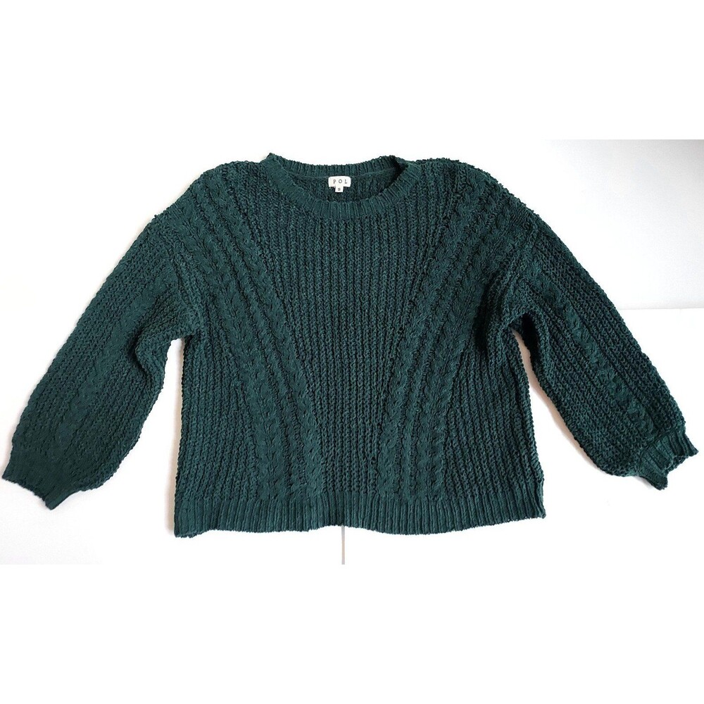 Ladies POL Anthropologie Dk Green Loose Knit Crew Neck Over Sized Sweater Size S